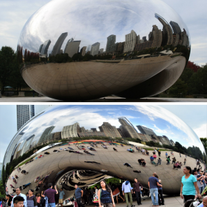 Tourists at the bean in millennium park