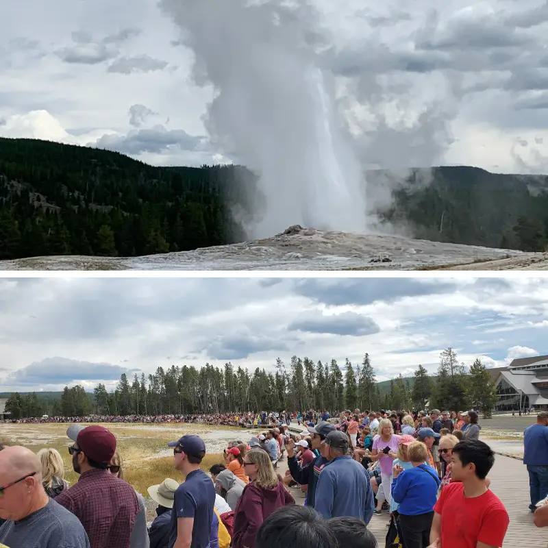 Tourists at Old faithful Yellowstone national park